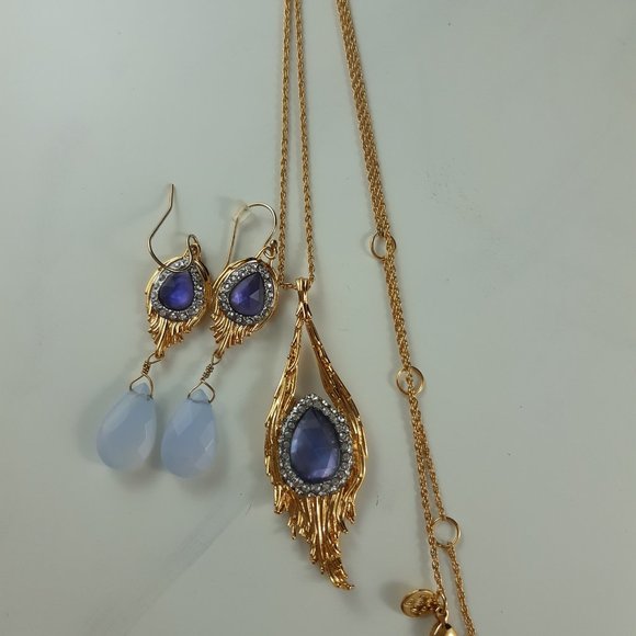 Retired Alexis Bittar Set Necklace Pendant and Drop Earrings with Amethyst - Picture 5 of 13